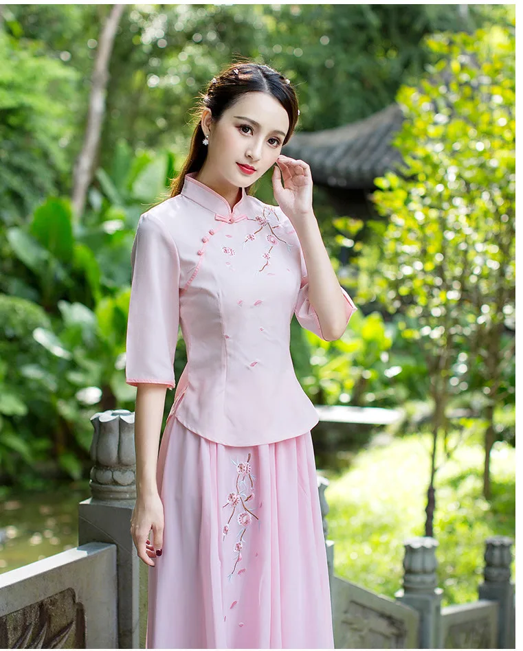 SHENG COCO зеленая китайская блузка с вышивкой Cheongsam топы Женская традиционная одежда в китайском стиле чайный Костюм 4XL плюс размер