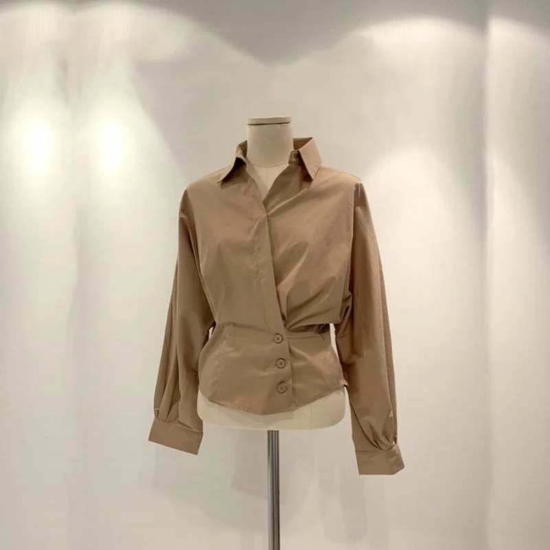 khaki SuperAen, модная женская рубашка, весна, Новые однотонные женские блузки и топы, корейский стиль, женская одежда - Цвет: khaki