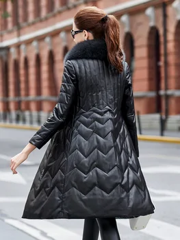 

Genuine Leather 100% Real Sheepskin Coat Winter Jacket Women Fox Fur Collar Long Down Jackets Plus Size MY4031