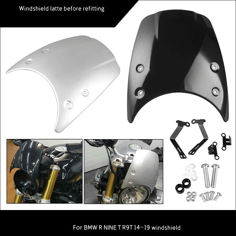 

1 Set Black/Silver Motorcycle ABS+Metal Headlight Fairing Deflector Windshield Windscreen For BMW R Nine T R9T 2014 2015-2019