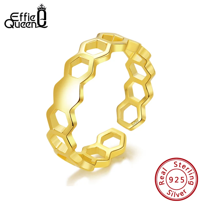 

Effie Queen Geometric Adjustable Finger Rings Real 925 Sterling Silver Simple Rings For Female Jewerly Party Gift BR142