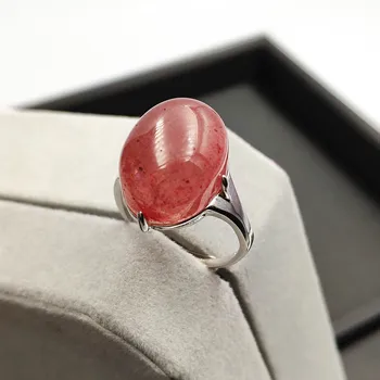 

Genuine Natural Red Strawberry Quartz Crystal Adjustable Ring 17x13mm 925 Sterling Silver Fashion Ring Oval Bead Stone AAAAA