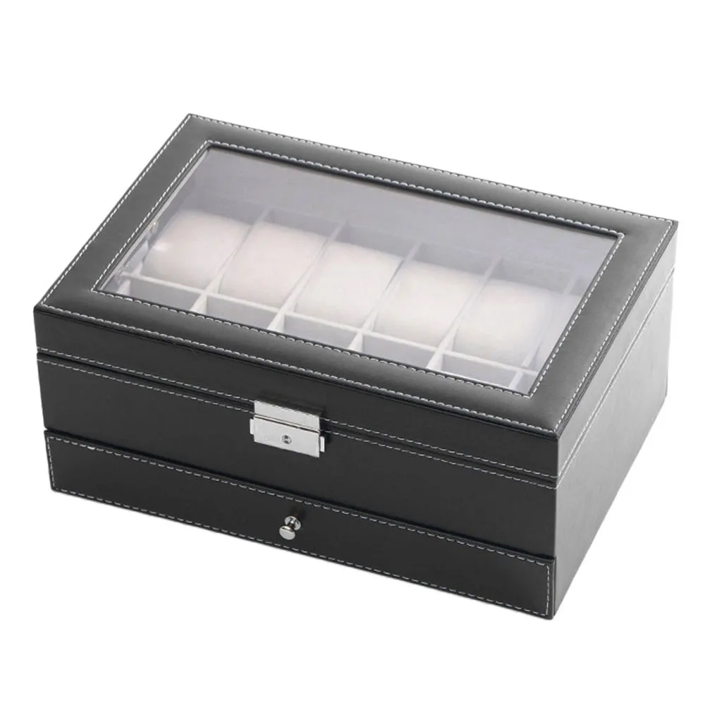 

Vintage Style Watch Display Showcase PU Surface Thick Flannel Lining For Personal Accessories Storage