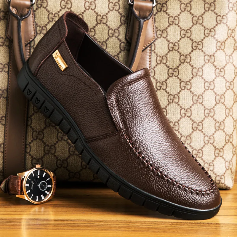 

Ming tao MEN'S SHOES MEN'S Casual Leather Shoes Foot Covering Soft Genuine Leather Middle-aged Shoes Dad Men's Singles Shoe