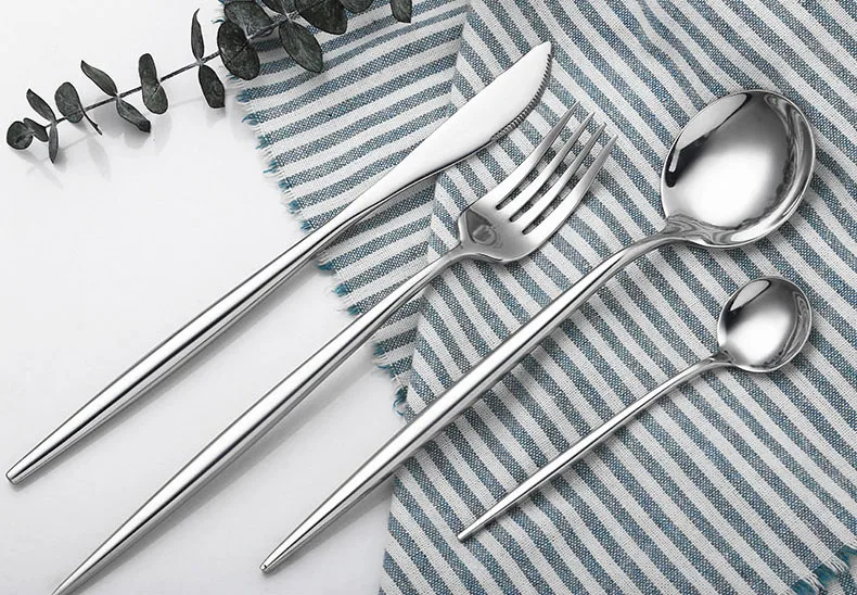 Золотой набор столовых приборов 304 из нержавеющей стали, столовый нож, вилка, Западный набор еды для детей, набор посуды для путешествий - Цвет: Silver