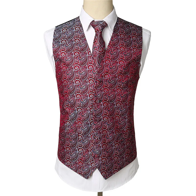 Men's Black Classic Paisley Jacquard Waistcoat Vest Handkerchief Party wedding Tie vest Suit Pocket