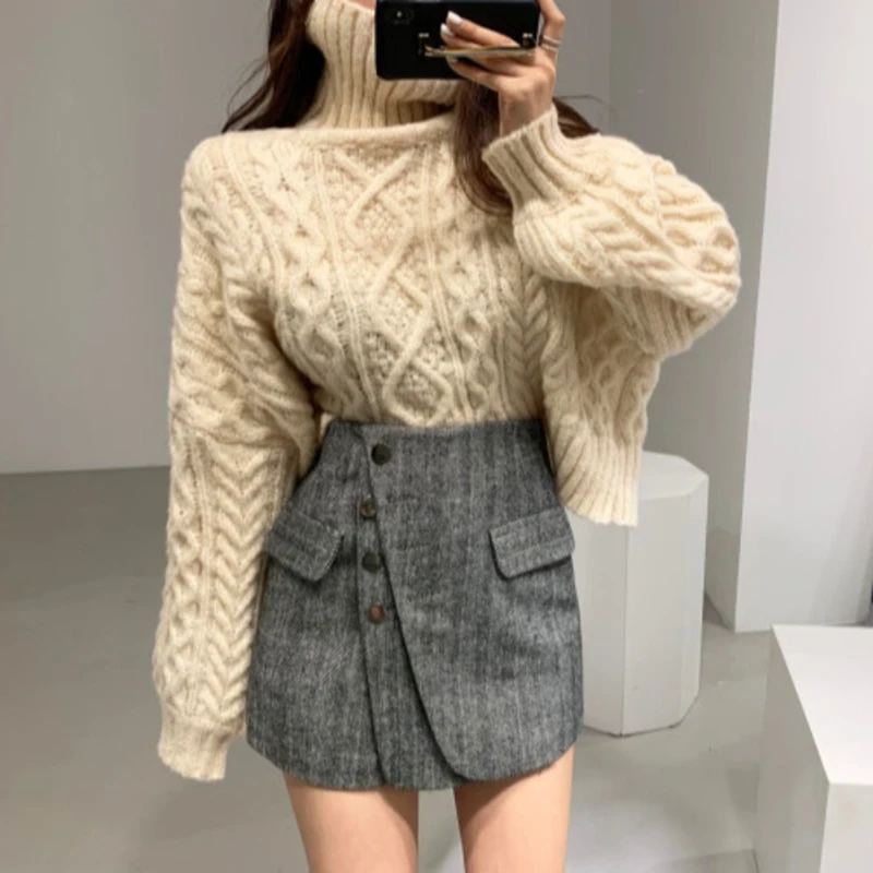 Neploe, Женский пуловер, свитер, водолазка, плотный, длинный рукав, Pull Femme,, зимний, теплый, Ретро стиль, вязанный джемпер, 56075