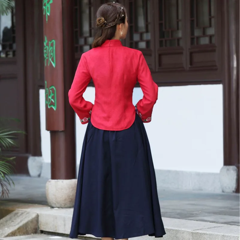 Sheng Coco утолщение костюм с длинным рукавом Топы Qipao куртка китайская рубашка женские Cheongsam блузки чайная церемония обслуживание костюм-платье