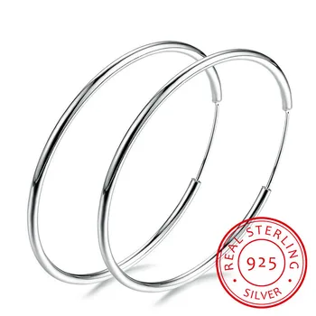 

Women 100% 925 Sterling Silver Hoop Earring Round Circle Loop Gifts Box Packing Simple Silver Hoop Earrings Piercing