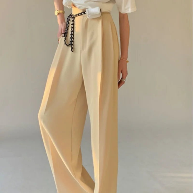 Designer Elegant Suit Pants Women Summer 2021 Slim Casual Korean Fashion Wide-legged Pants Solid High-waist Office Lady Clothing
