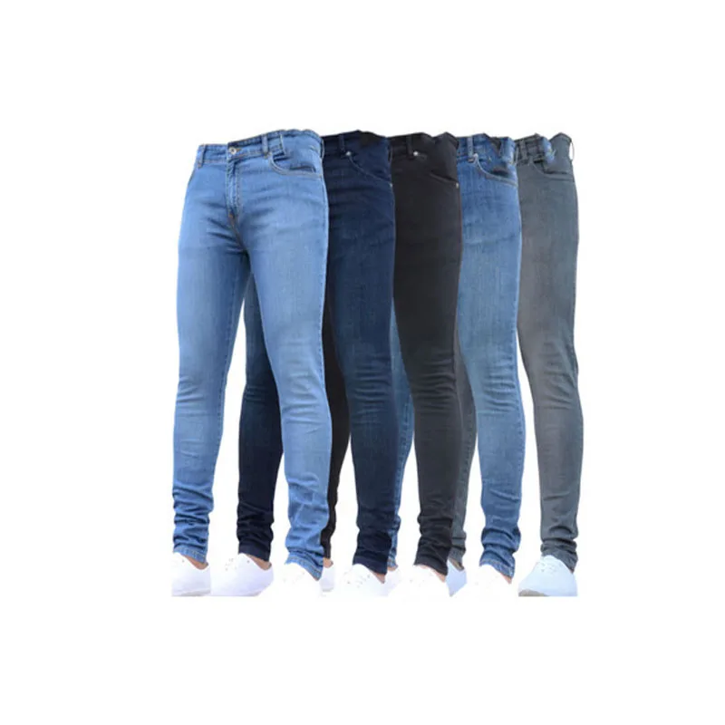 Джинсы, мужские ковбойские брюки, облегающие потертые джинсовые брюки, весенние узкие джинсовые брюки-карандаш, Классические мужские дизайнерские одноцветные Брюки Homme