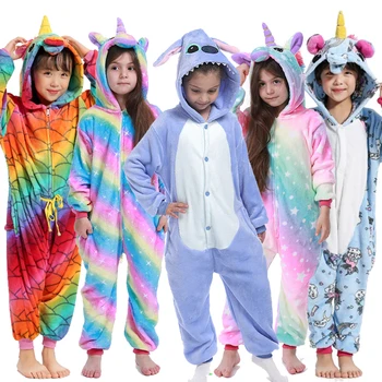 

Kigurumi Children Unicorn Pajama Cartoon panda Sleepwear Boy Girls Winter Flannel Pajama Stitch Child onesie Pajama Jumpsuit