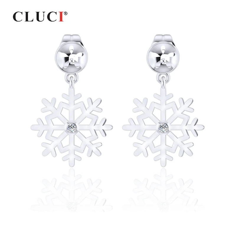 

CLUCI 925 Sterling Silver Snowflake Stud Earrings for Women Pearl Mounting for Jewelry Making Silver 925 Christmas Stud Earrings