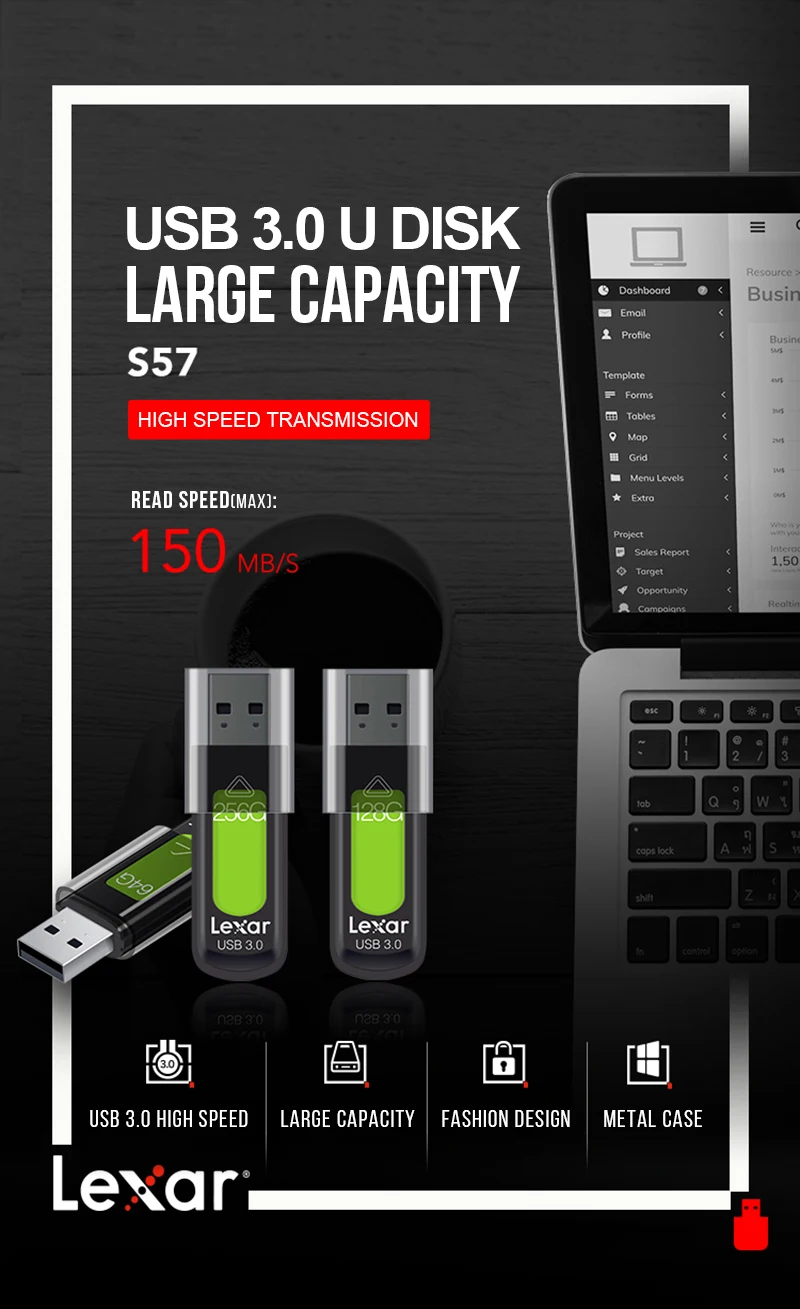 Lexar S57 USB флэш-накопитель 128 ГБ 256 ГБ макс Reaing Скорость 150 МБ/с. JUMPDRIVE 32 Гб 64 Гб флэш-накопитель Mini U диск USB 3,0 флеш-накопитель