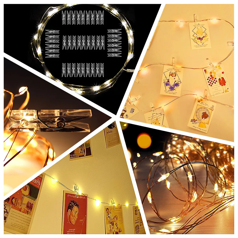 10M Photo Clip USB LED String Lights Fairy Lights Outdoor Battery Operated Garland Christmas Decoration Party (26)