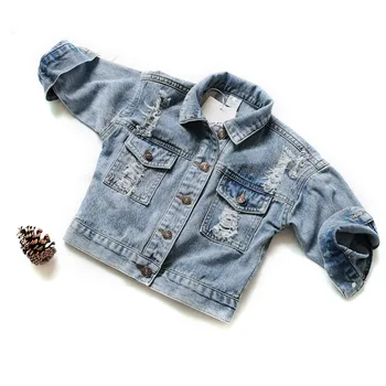 

New Spring Autumn Clothes Kids Jacket for Girls Ripped Holes Children Jeans Coats Girls Demin Outerwear Costume 24M-7Y