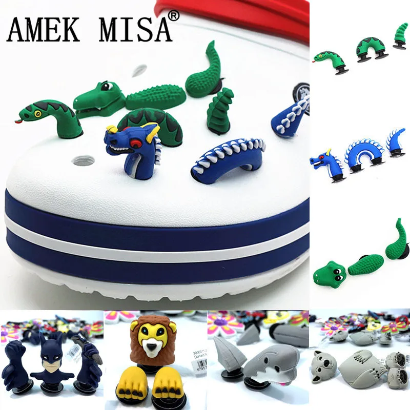 Novelty 3D Dragon Snake Garden Shoe Decoractions Cartoon Animals Style Croc Shoe Charm Accessories Give Your Child the Best Gift