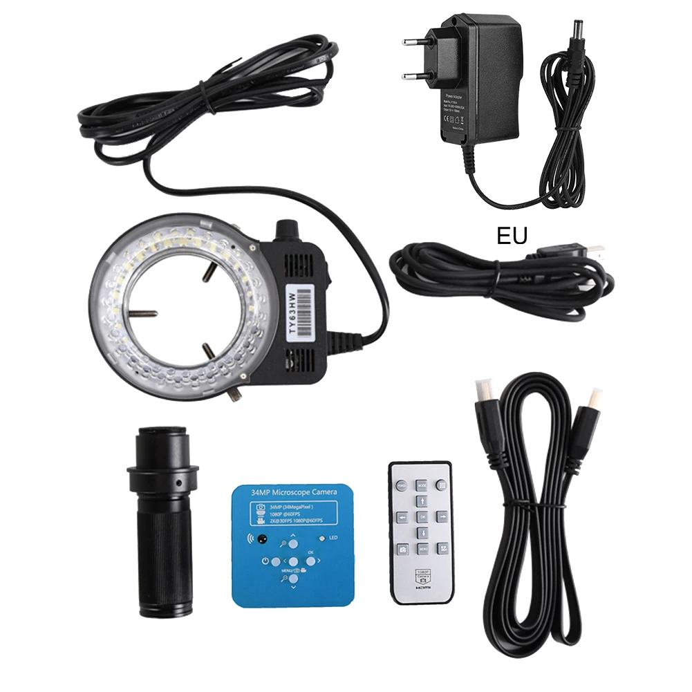 41mp 180x light eu p 41MP HDMI USB промышленный электронный цифровой видео микроскоп камера 100X 120X 180X 300X C крепление объектива Комплект WWO66 - Цвет: 41mp 180x light eu p