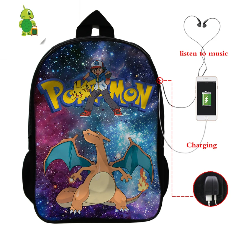 32 Рюкзак для ноутбука Pokemon Pikachu Gengar Eevee с зарядкой через USB, школьные сумки для мальчиков и девочек-подростков, рюкзак с рисунком, дорожные сумки на плечо - Цвет: 32