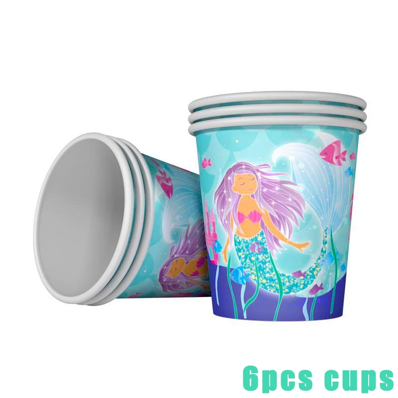 6pcs cups С рисунком «маленькая русалочка» фон на день рождения украшения одеяло «хвост русалки» Арка с воздушными шарами девичьи спрос среди детей море тематических вечеринок Baby shower - Цвет: 6pcs cups