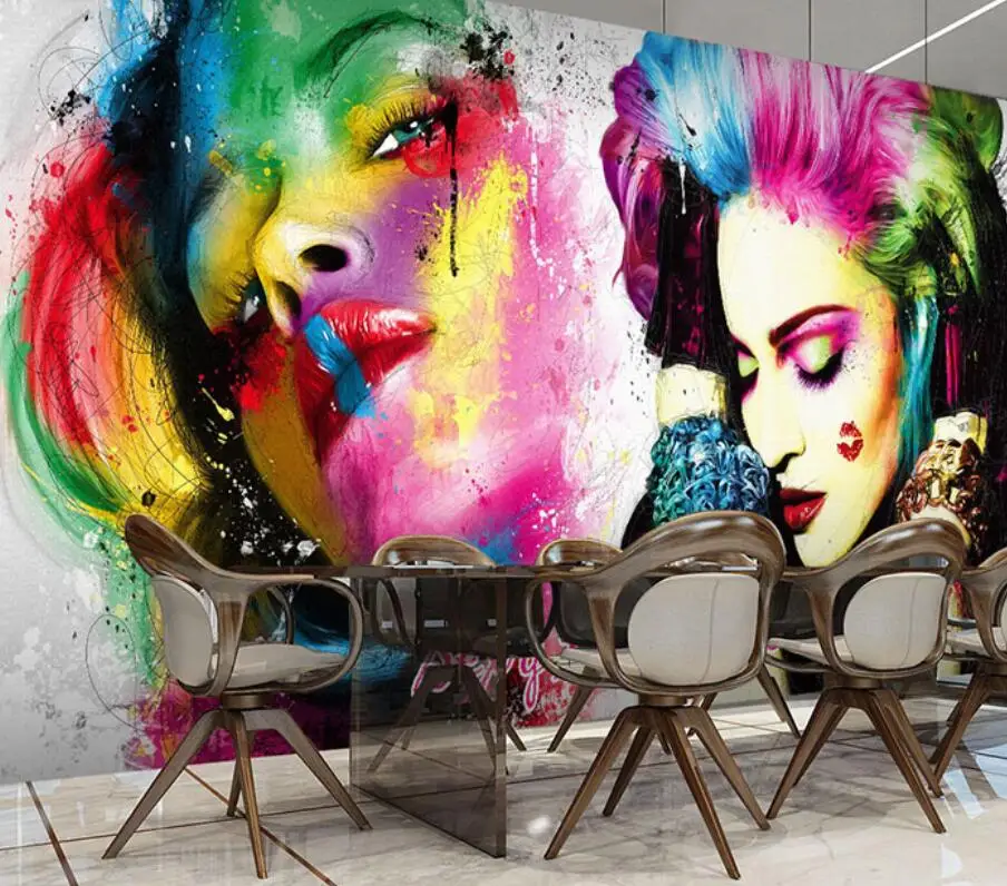 

Drop Shipping Custom 3d Wallpaper Mural Watercolor Art Graffiti Salon Shop Personality Hair Salon Bar Background Wall Decoration