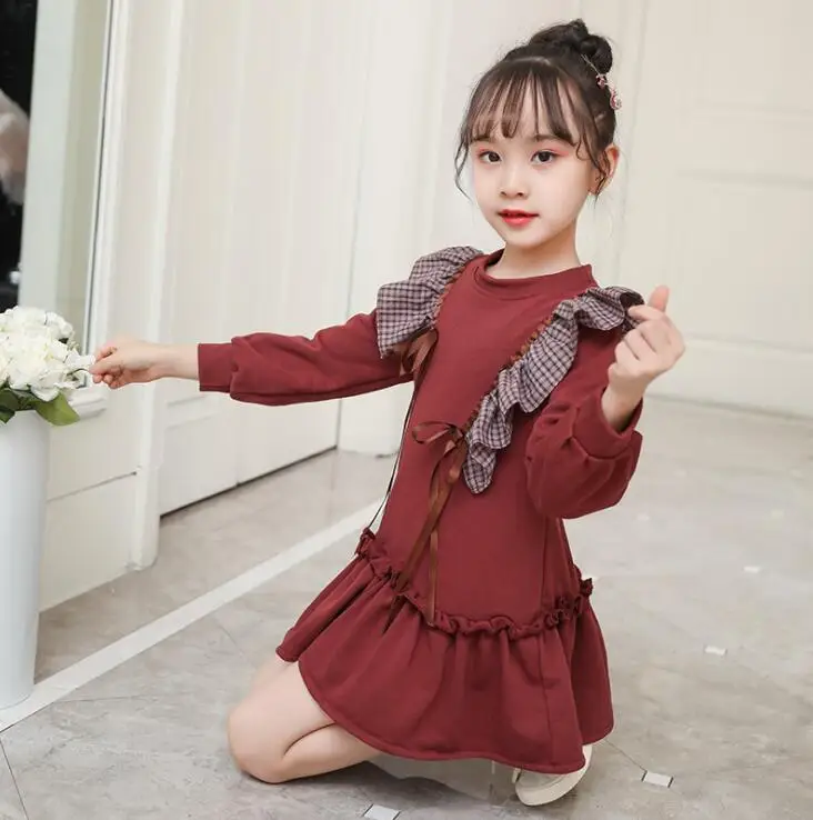 8,12 TT917 осенняя одежда для крупной девушки, 110-160 см Европейский Girls'Ruffled платья в Корейском стиле; детское платье;