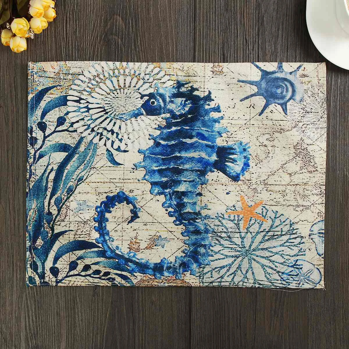 sea horse YKPuii мультфильм 30*40 см Коврик для стола хлопок лен теплоизоляция влагостойкая скатерть чашка для еды коврик+ коврик для мыши - Цвет: sea horse