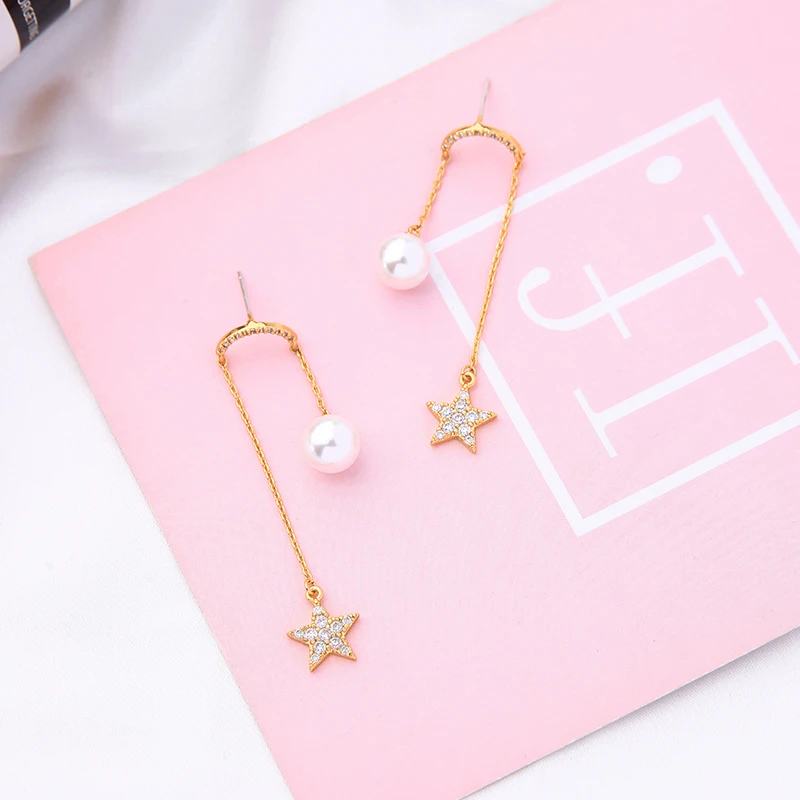 Модные серьги-Капли Ювелирные изделия Bijoux Новые Горячие Роскошные циркониевые звезды Тонкое Стекло жемчужные арки витые болтающиеся серьги для женщин девочек
