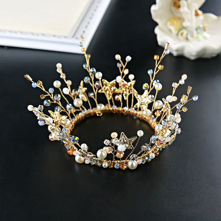 

2018 New Style Crown Headdress Bride Korean Style Marriage Hair Accessories Baroque Crown Headdress Handmade Beaded Bracelet Orn
