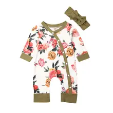 Комплект осенней одежды из 2 предметов для новорожденных девочек, комбинезон с цветочным рисунком, боди, спортивный костюм
