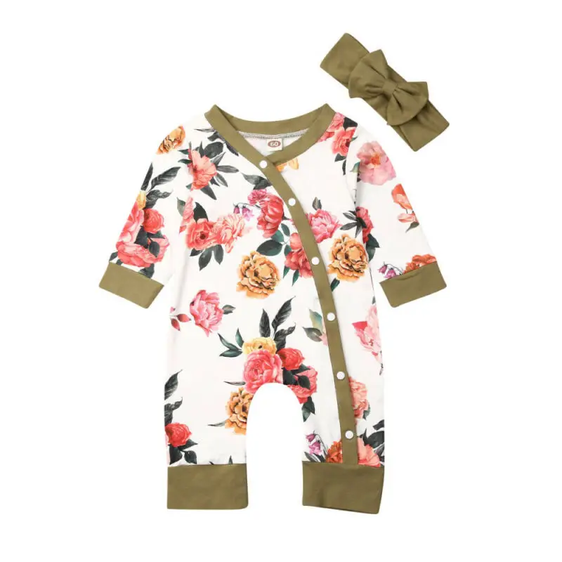 

Newborn Baby Girl 2PCS Autumn Clothes Set Flower Romper Bodysuit Jumpsuit Outfit