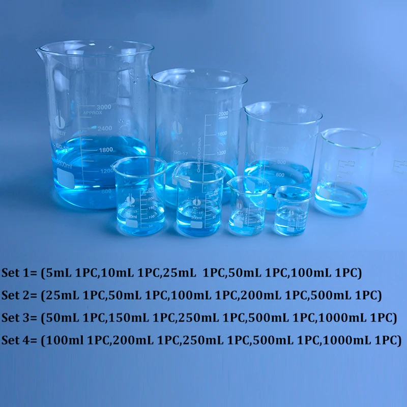 

1set Lab Borosilicate GLass beaker all sizes chemical experiment Laboratory Equipment All sizes
