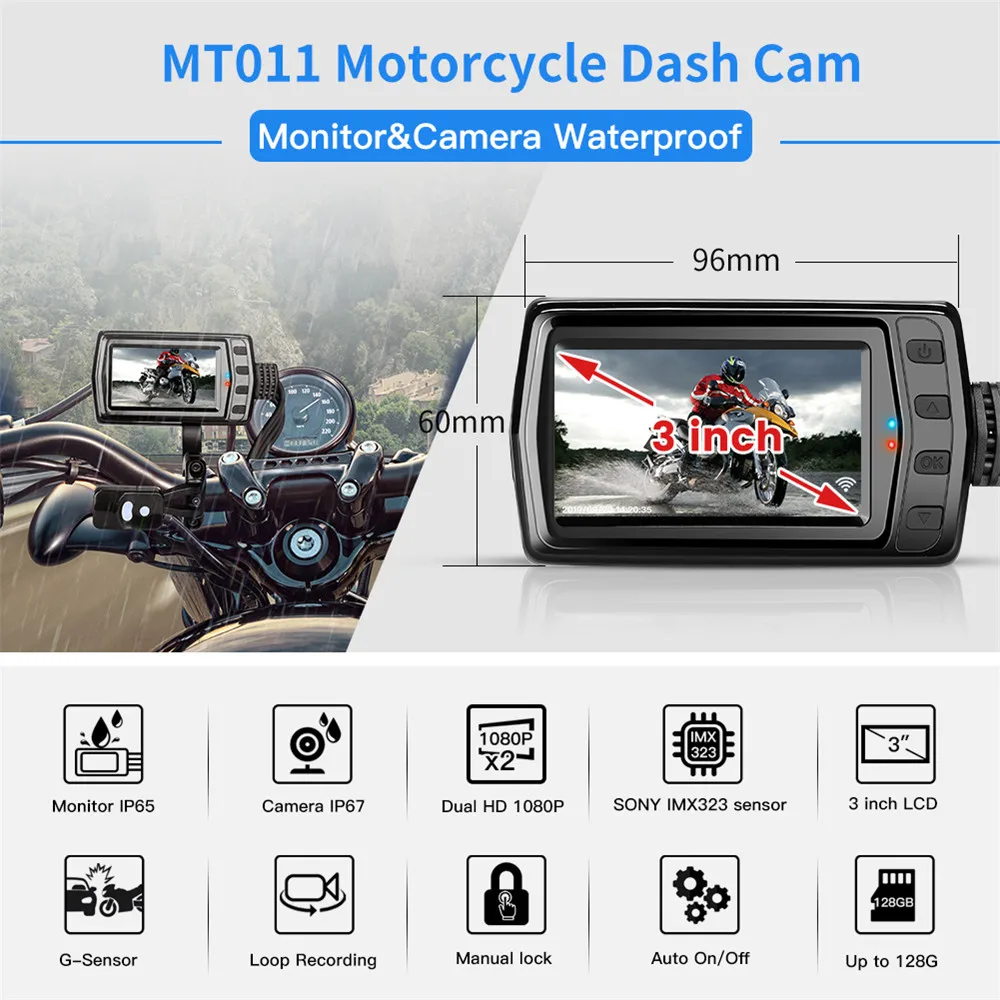 WonVon Водонепроницаемая WiFi камера для мотоцикла Dash Cam HD 1080P GPS Двойная DVR SONY IMX323 MT011 Moto