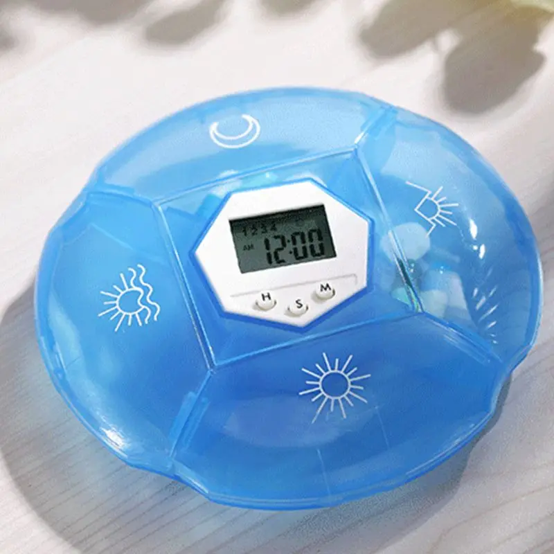 7 Grids Pill Box Electric Reminder Timer Alarm Weekly Round Organizer Medicine Case