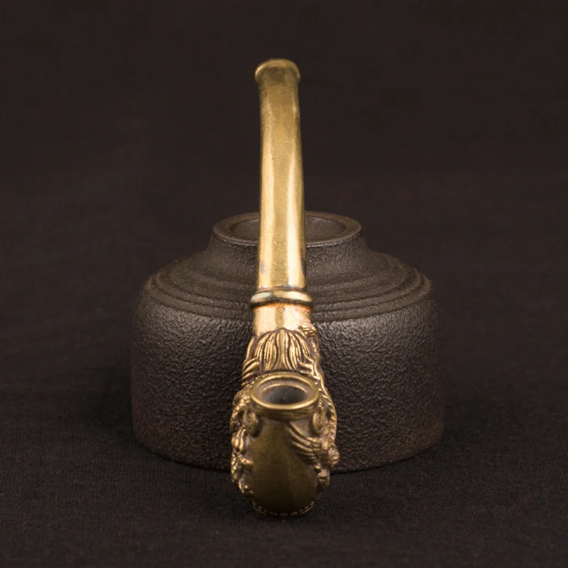 Vintage Brass Dragon Pattern Bent Smoking Tobacco Pipe Accessories Chinese Traditional Pure Copper Cigarette Holder Collections herb smoking pipe,tobacco pipe,tobacco smoking accessories,smoking accessories,smoking pipe