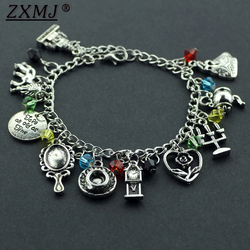ZXMJ красота и чудовище DIY Браслеты с подвесками Моана чайник зеркало с розами часы в виде замка Лев гарпун символ для женщин ювелирные изделия подарки