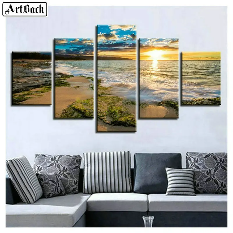 Картина из пяти страз морской пейзаж полноразмерная квадратная/круглая картина