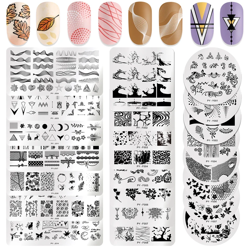 

PICT YOU 2pcs/set Striped Line Stamping Plates Flowers Stamp Plate Tropical Geometry Lace Halloween Pumpkin Nail Stamping Plate