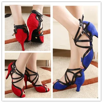 

Red Blue Salsa Social Party Tango Waltz Samba Dance Shoes High Heel 6/8.5cm Suede Sole Woman Ballroom Latin Dance Shoes