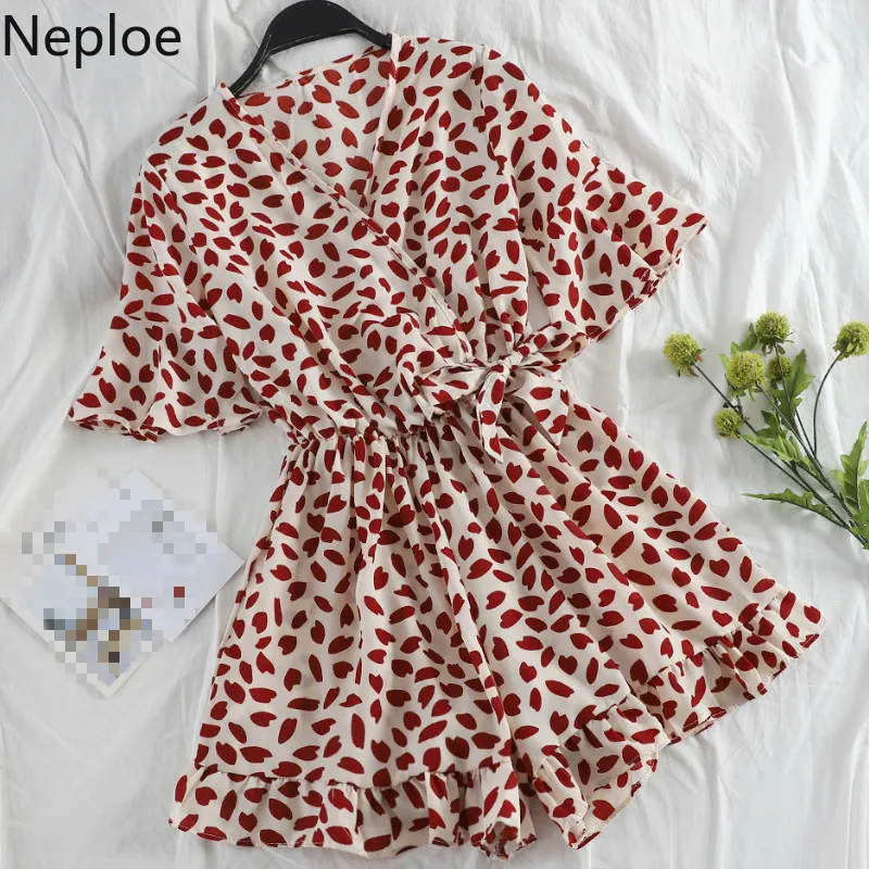 Женские комбинезоны с цветочным принтом Neploe Boho шифоновые боди v образным вырезом