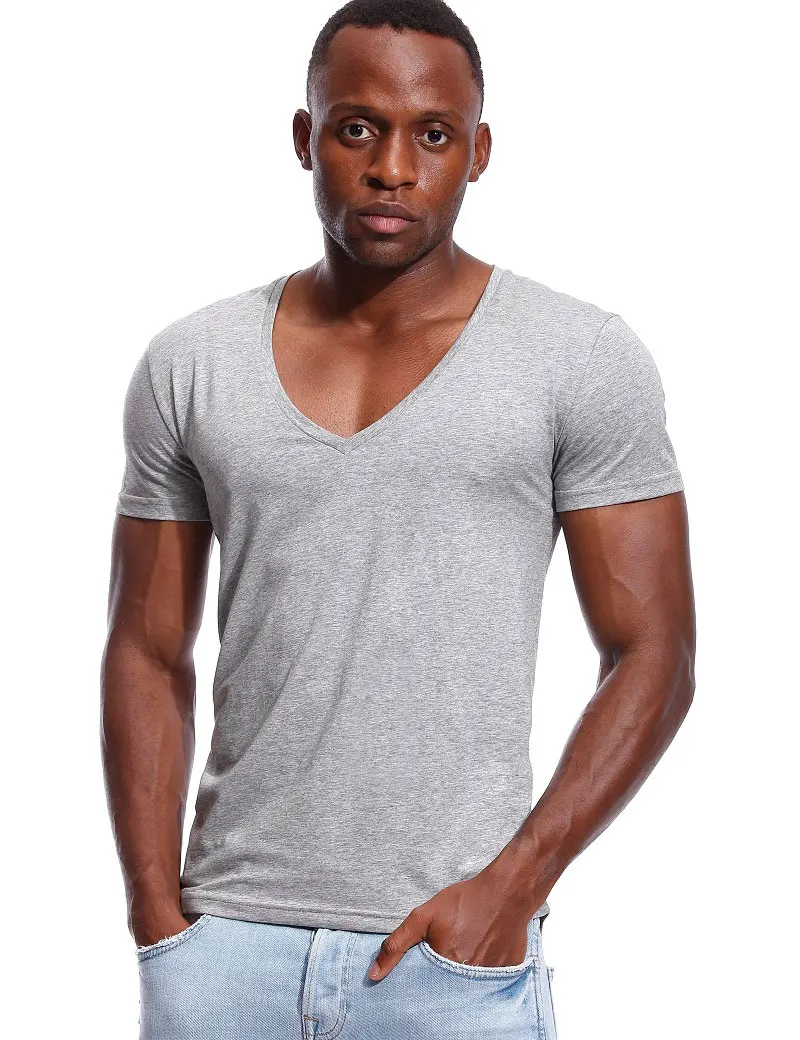 Deep V T Shirt for Low Cut Vneck Wide Vee Tee Male Modal Drop Slim Fit Short Sleeve Tshirt Invisible Undershirt|T-Shirts| - AliExpress