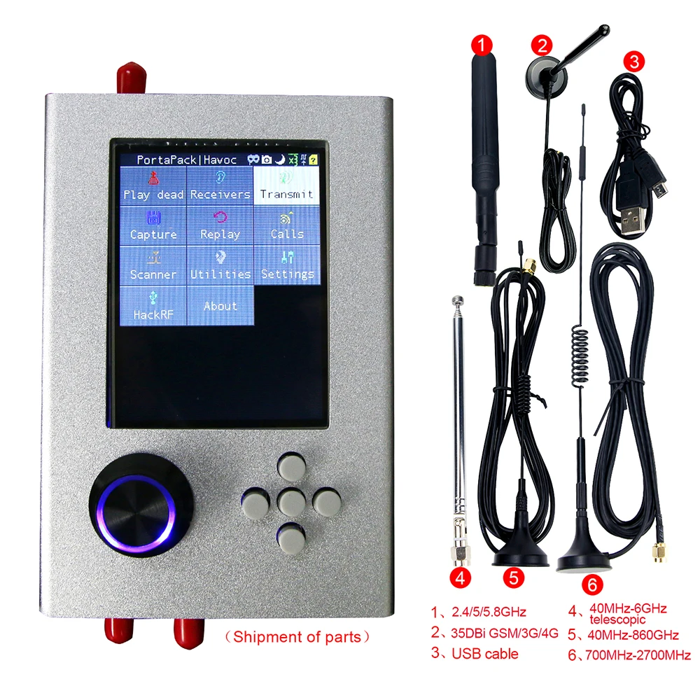Novo hackrf um + portapack h2 + 5 antenas + cabo de dados sdr software definido rádio 0.5 ppm tcxo 1mhz-6ghz bateria desmontada