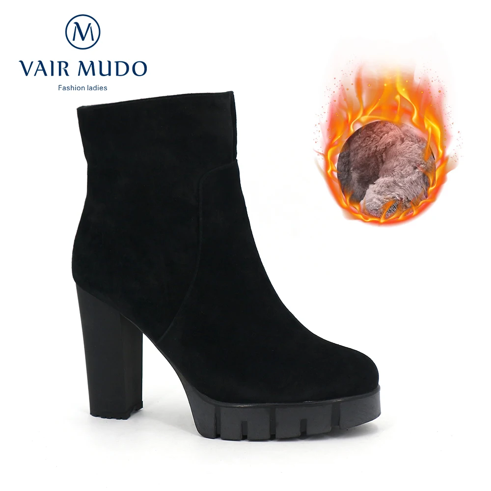 

VAIR MUDO Women's Ankle Boots High Heels Warm Short Plush Non-slip Sheepskin Large 41Size Women's Boots Cheap Free Shipping