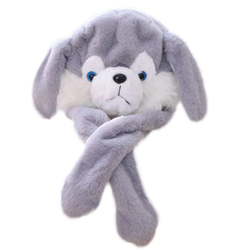 Husky Plush Animal Hat with Moving Ears 