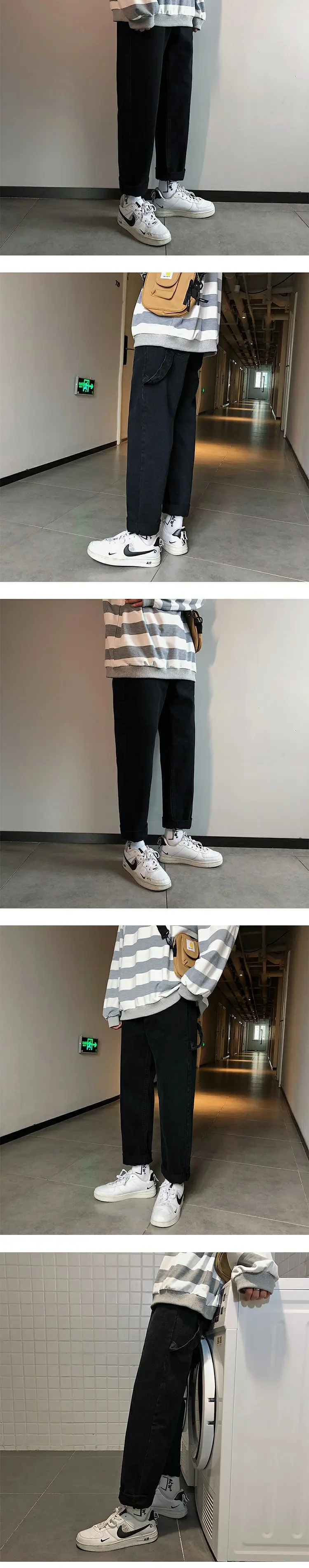 Men's Fashion Casual Pants Pure Color Black Stretch Slim Fit Cargo Pocket Jeans Male Biker Denim Trousers Big Size S-3XL