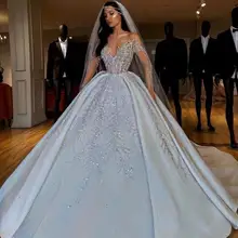 Vestidos De Novia, роскошное бальное платье, свадебное платье с длинным рукавом, Аппликация из бисера, милая пуговица, Длинные свадебные платья со шлейфом