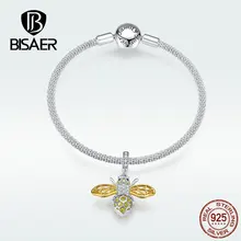BISAER браслет Подвеска королева пчела 925 пробы Серебряный Изысканный браслет DIY ювелирные изделия подарок на день рождения HSB830