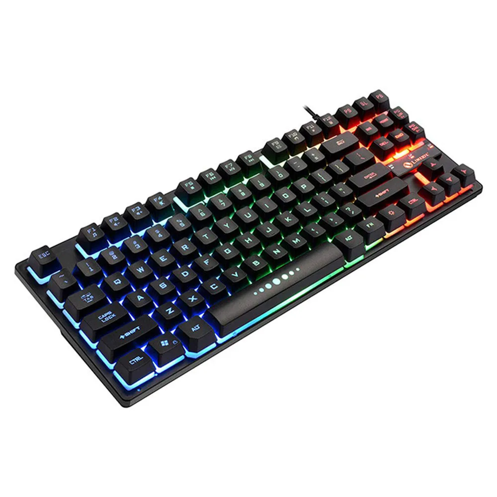

USB Wired Internet Bar LED Gaming Keyboard 87 Keys Waterproof Rainbow Backlit Mechanical Gamer Keyboard