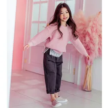 Рубашка для девочек; осень г.; стиль; Свободные повседневные штаны для больших мальчиков; хлопковые брюки для девочек; модные детские шаровары