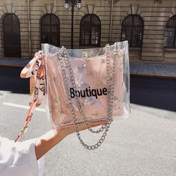 

2020 Summer Women's Transparent New Jelly Bag Tote Bag Chain Bag Shoulder Bag Messenger Bag